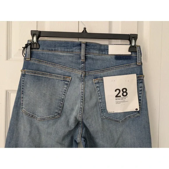 RE/DONE Mid Rise Wide Leg Jeans Button Fly Womens Size 28 Blasted Wash NWT $295